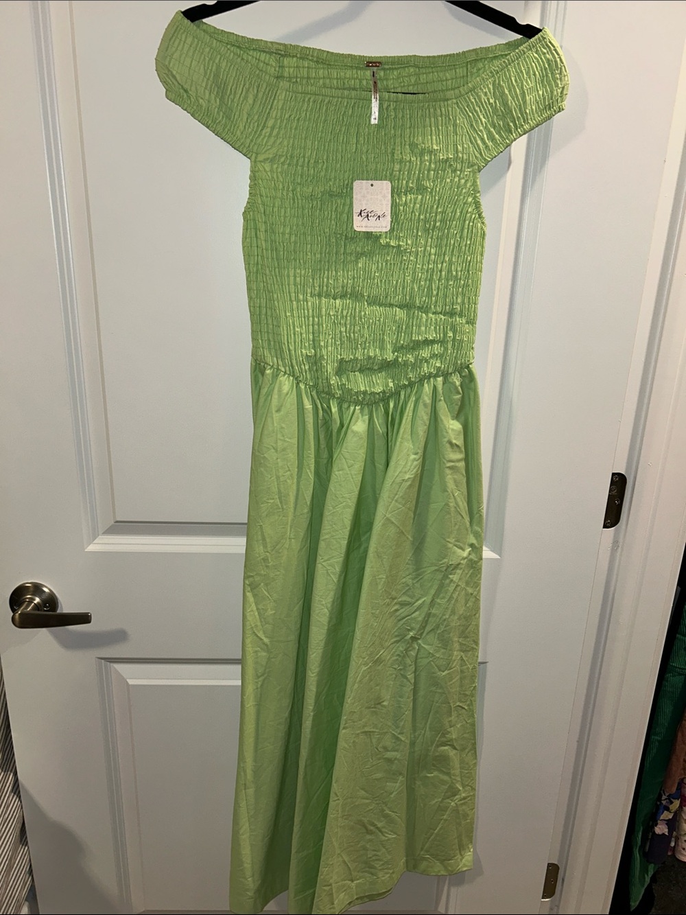 Woman’s Off-Shoulder Light Green Smocked Dress
